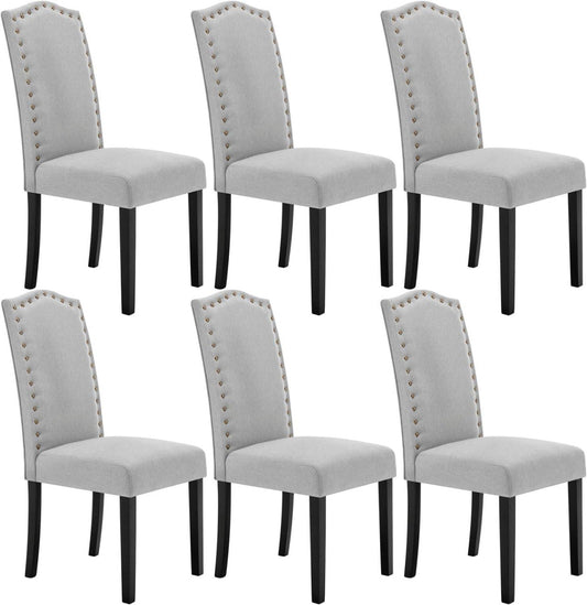 24goodz High Back Dining Chairs - Ergonomic Comfort - Sturdy Solid Wood Frame - Linen - For Home Use - Light Grey