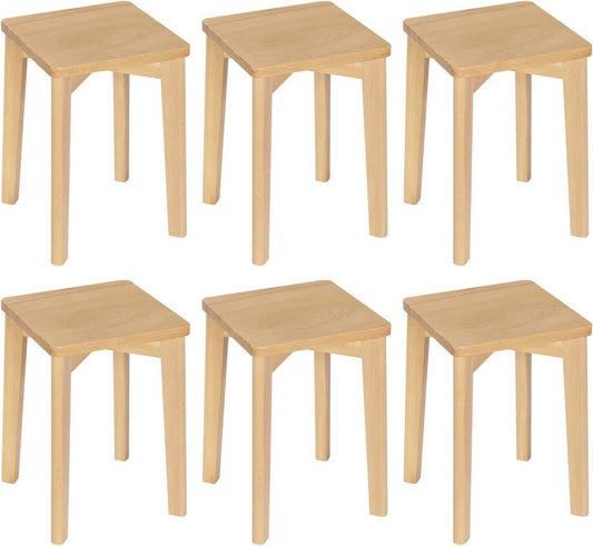 24goodz Wooden Stools Set of 6 - Durable and Space-Saving - Beech Wood - For Home and Dining - Natural Wood Colour - ei