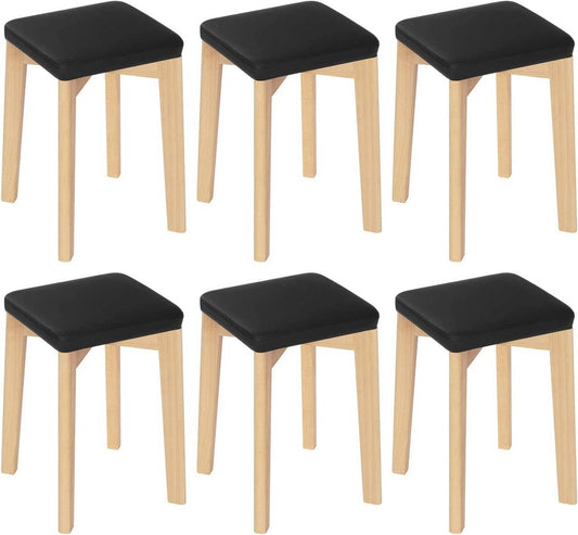 24goodz Solid Wood Dining Chair Set - Sturdy and Stackable - Beech Wood and PU - For Home Use - Wood Grain Black - sz