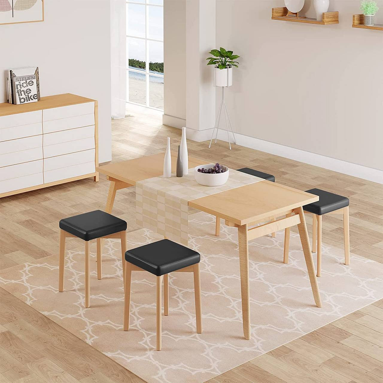 24goodz Solid Wood Dining Chair Set - Sturdy and Stackable - Beech Wood and PU - For Home Use - Wood Grain Black - sz
