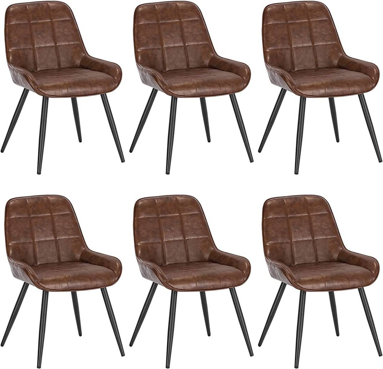 24goodz Set of 6 Dining Chairs - Ergonomic Comfort - Durable Faux Leather - For Home & Office - Brown
