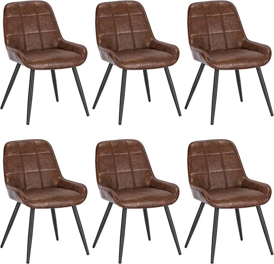24goodz Set of 6 Dining Chairs - Ergonomic Comfort - Durable Faux Leather - For Home & Office - Brown