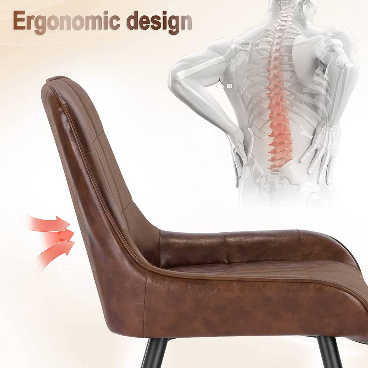 24goodz Set of 6 Dining Chairs - Ergonomic Comfort - Durable Faux Leather - For Home & Office - Brown