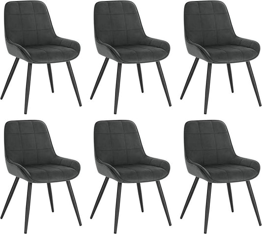 24goodz Velvet Dining Chair Set of 6 - Ergonomic Comfort - Sturdy Metal and Wood - For Dining Rooms and Living Spaces - Dark Grey - dgr