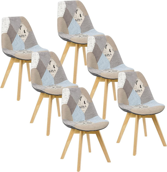 24goodz Set of 6 Dining Chairs - Ergonomic Comfort - Stylish Patchwork Design - PP and Solid Wood - For Dining and Living Rooms - Multicolour - pw
