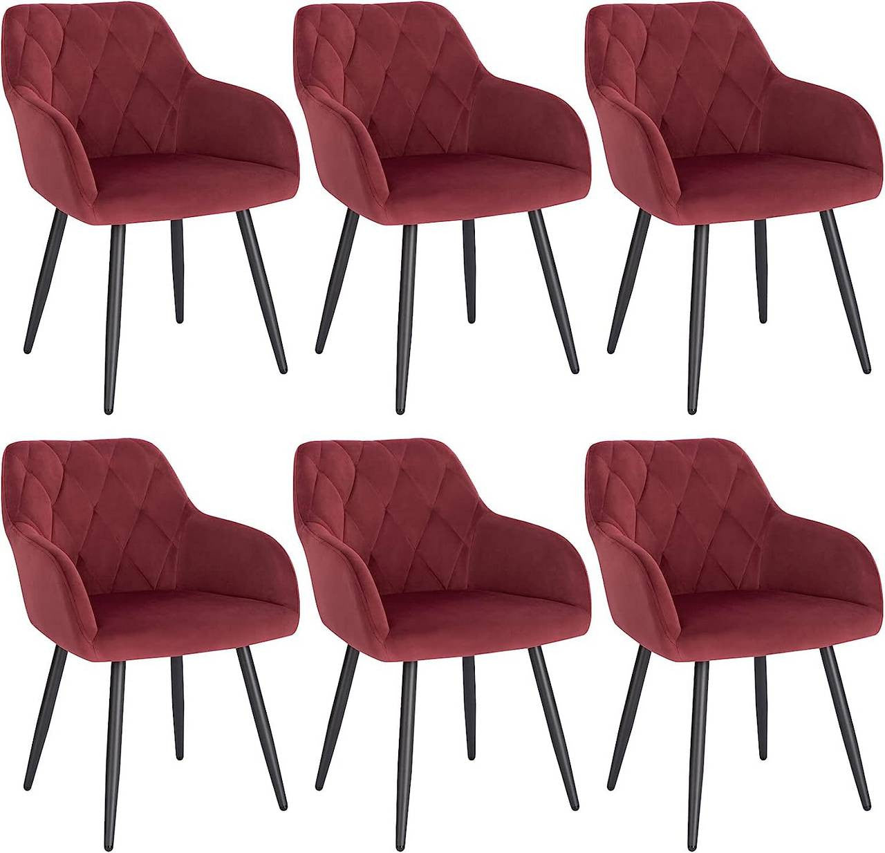 24goodz Velvet Dining Chairs with Armrests - Ergonomic Comfort - Sturdy Metal Legs - Velvet - For Dining and Living Rooms - Bordeaux - bd