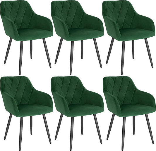 24goodz Velvet Dining Chair with Armrests - Ergonomic Comfort - Versatile Design - Velvet + Metal - Dark Green - dgn