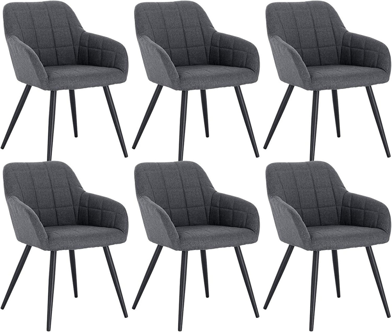 24goodz Upholstered Dining Chair Set of 6 - Ergonomic Comfort - Sturdy and Stylish - Linen and Metal - Dark Grey - dgr