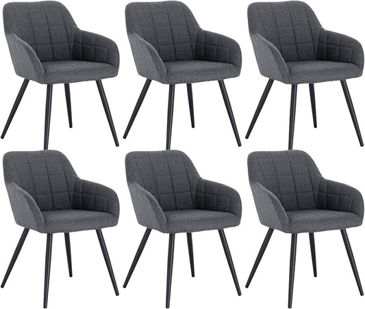 24goodz Upholstered Dining Chair Set of 6 - Ergonomic Comfort - Sturdy and Stylish - Linen and Metal - Dark Grey - dgr