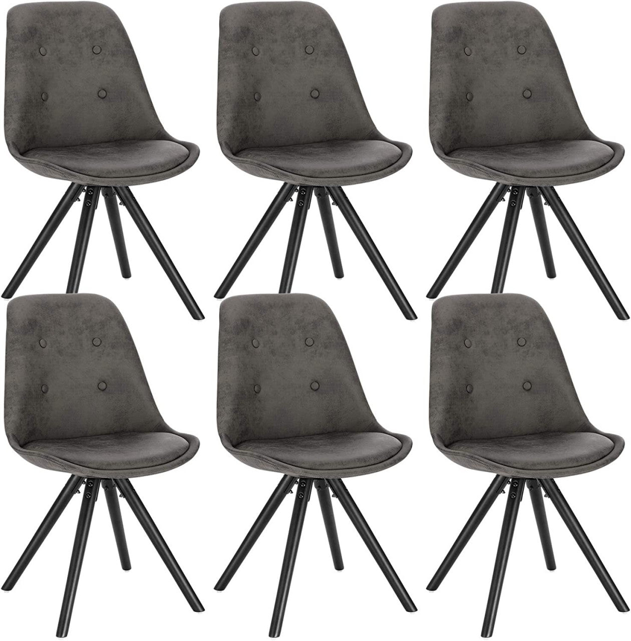 24goodz Set of 6 Dining Chairs - Ergonomic Comfort - Durable Solid Wood Frame - Fabric Upholstery - Grey Antique Leather Look