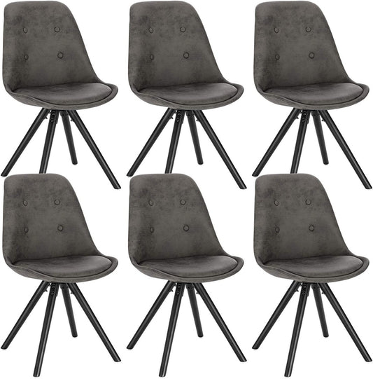 24goodz Set of 6 Dining Chairs - Ergonomic Comfort - Durable Solid Wood Frame - Fabric Upholstery - Grey Antique Leather Look