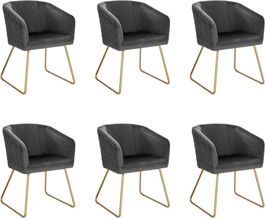 24goodz Set of 6 Dining Chairs with Armrests - Ergonomic Comfort - Velvet Upholstery - Dark Grey - dgr