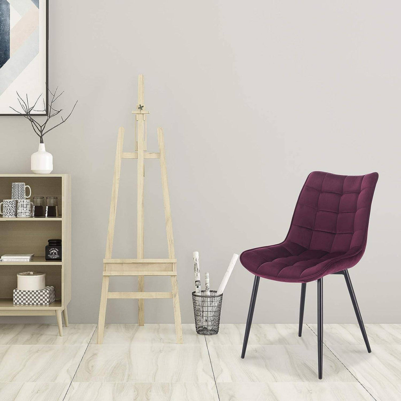 24goodz Set of 8 Dining Chairs with Backrest - Durable Velvet Upholstery - Ergonomic Comfort - Metal Legs - Burgundy
