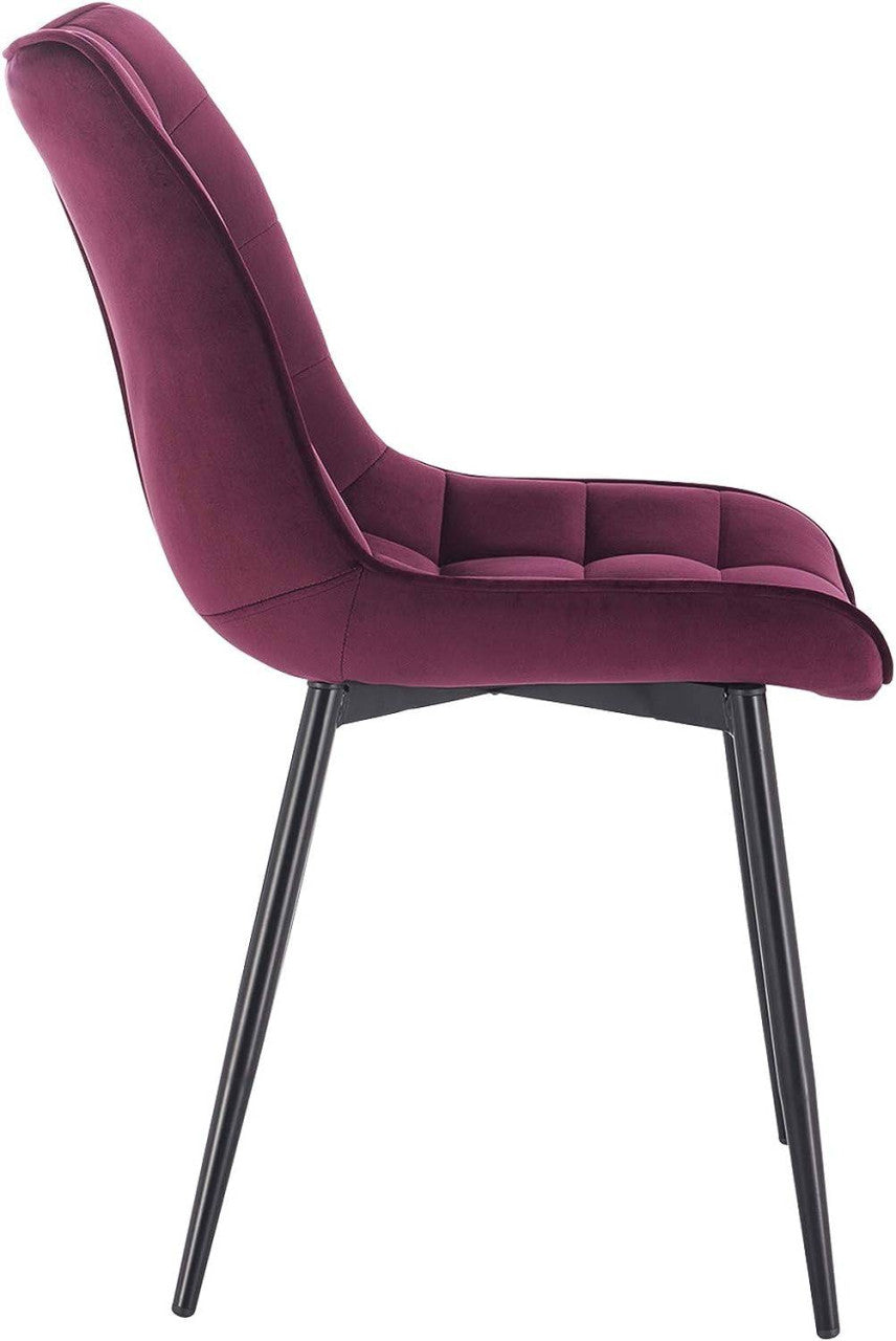 24goodz Set of 8 Dining Chairs with Backrest - Durable Velvet Upholstery - Ergonomic Comfort - Metal Legs - Burgundy