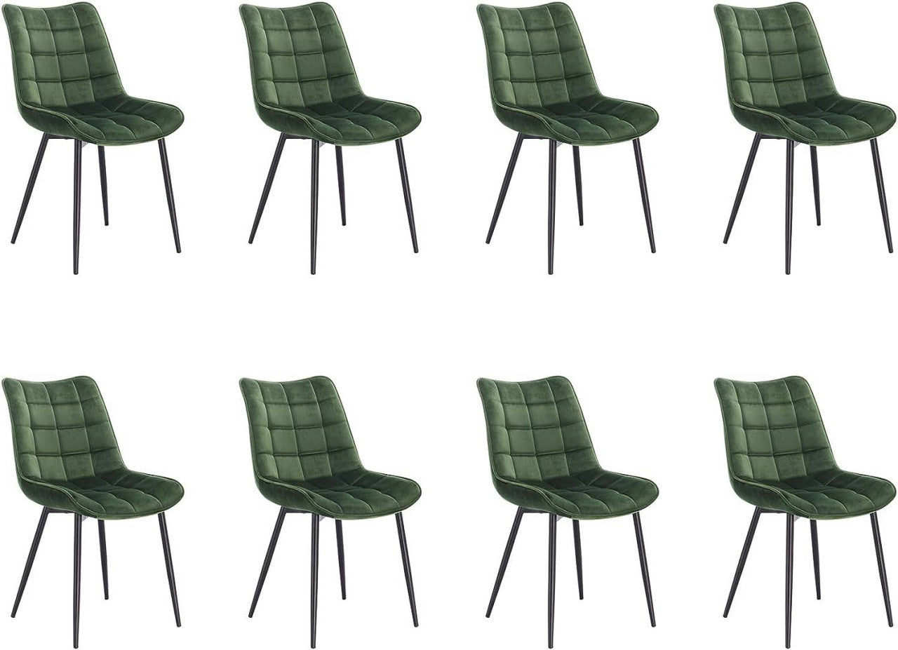 24goodz Set of 8 Dining Chairs with Backrest - Robust and Durable - Velvet Upholstery - For Home Use - Dark Green