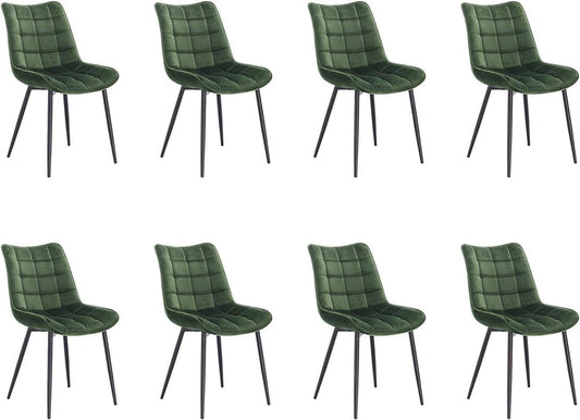 24goodz Set of 8 Dining Chairs with Backrest - Robust and Durable - Velvet Upholstery - For Home Use - Dark Green