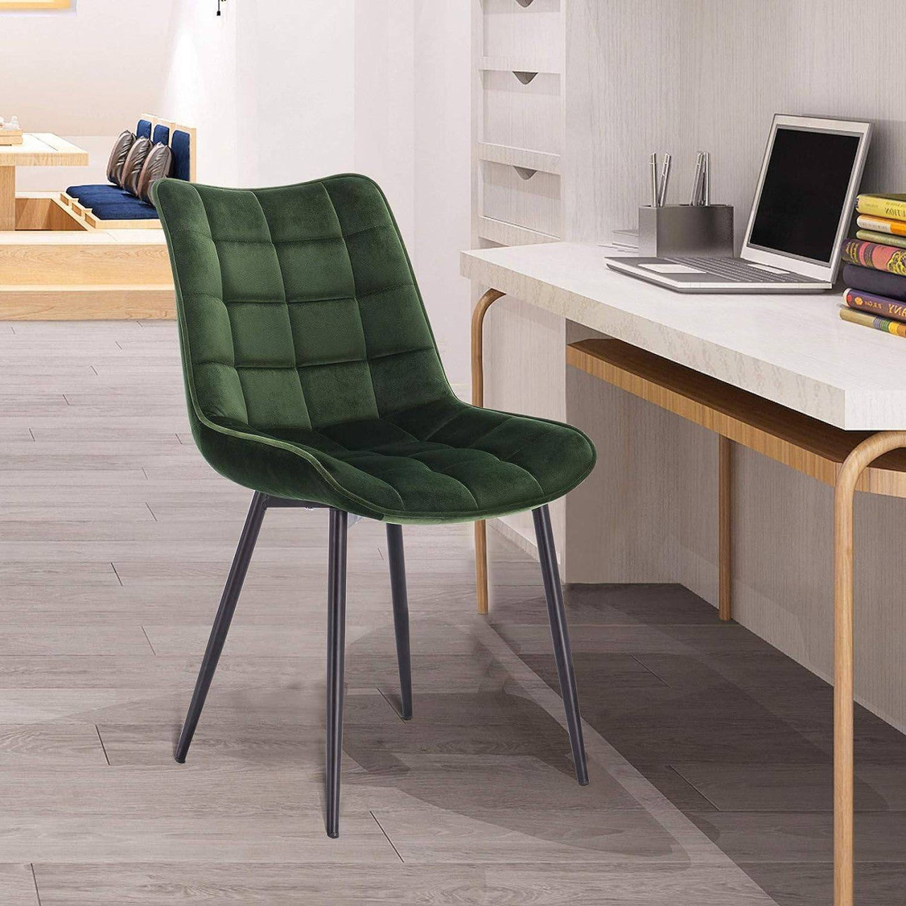 24goodz Set of 8 Dining Chairs with Backrest - Robust and Durable - Velvet Upholstery - For Home Use - Dark Green