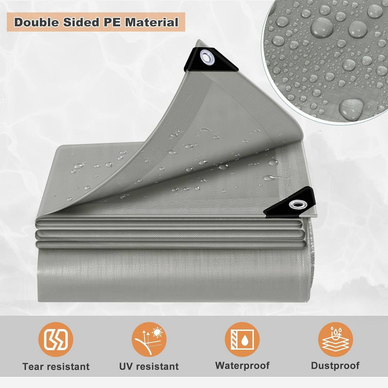 24goodz Waterproof Tarpaulin with Eyelets - Durable and Weatherproof - PE - Versatile Protection - Grey - 2x2 m