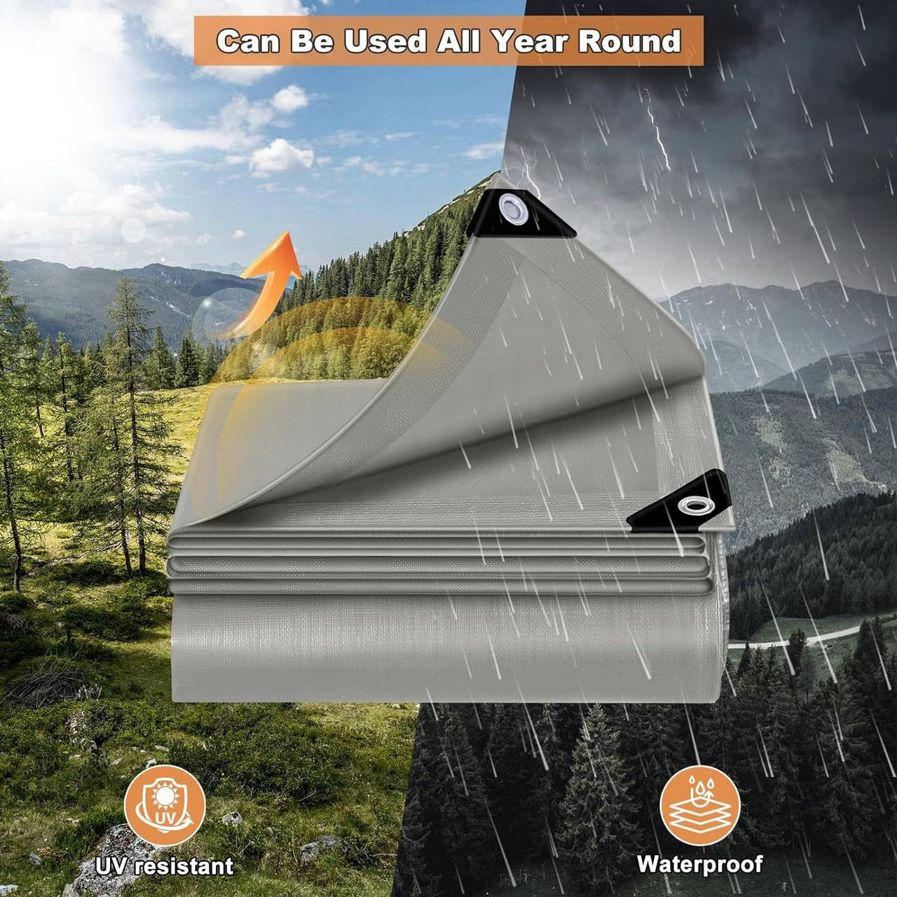 24goodz Waterproof Tarpaulin - Durable and Weatherproof - 140 g/m² PE - Versatile Protection - Grey - 5x5 m