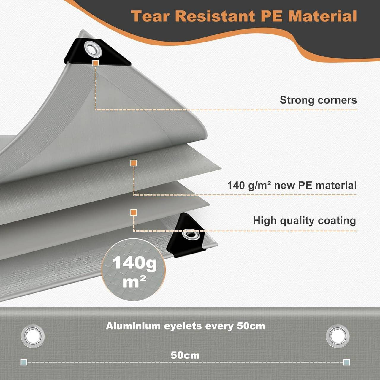 24goodz Waterproof Tarpaulin - Robust and Durable - Weatherproof - PE - Versatile Use - Grey - 1.5x2 m