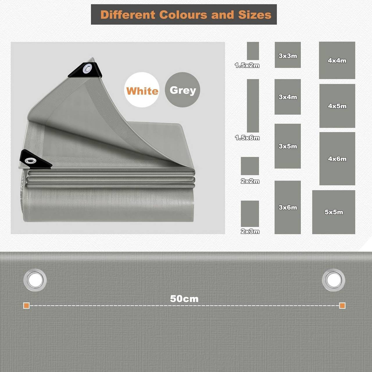 24goodz Waterproof Tarpaulin - Durable and Weatherproof - 140 g/m² PE - Grey - 4x4 m