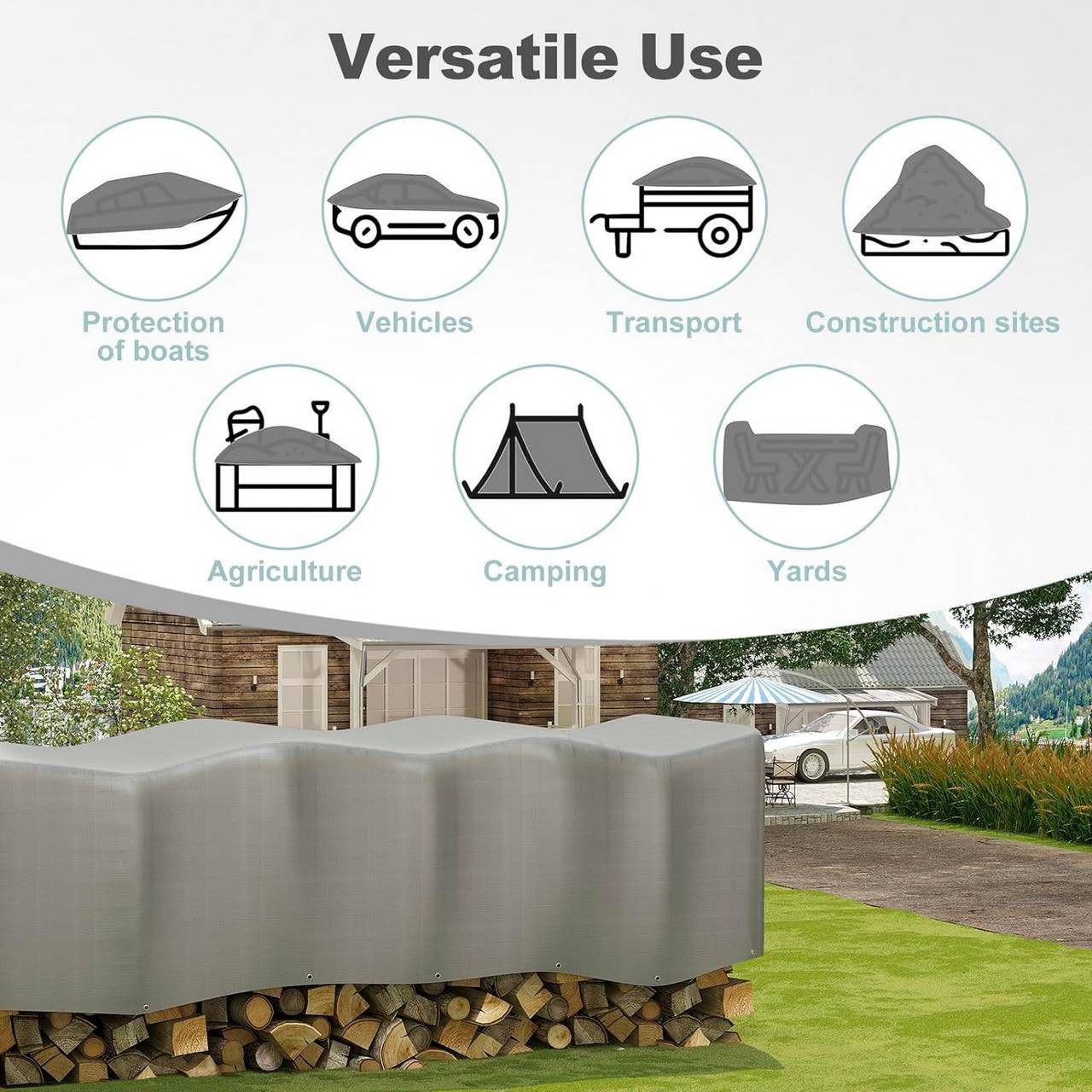 24goodz Waterproof Tarpaulin - Durable and Tear-Resistant - 280 g/m² PE - Grey - 1.5x6 m