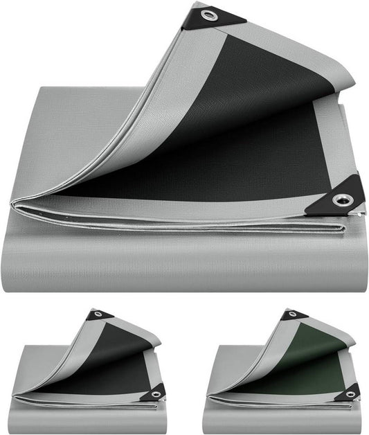 24goodz Waterproof Tarpaulin - Durable and Tear-Resistant - 280 g/m² PE - Grey-Black - 3x4 m - szg