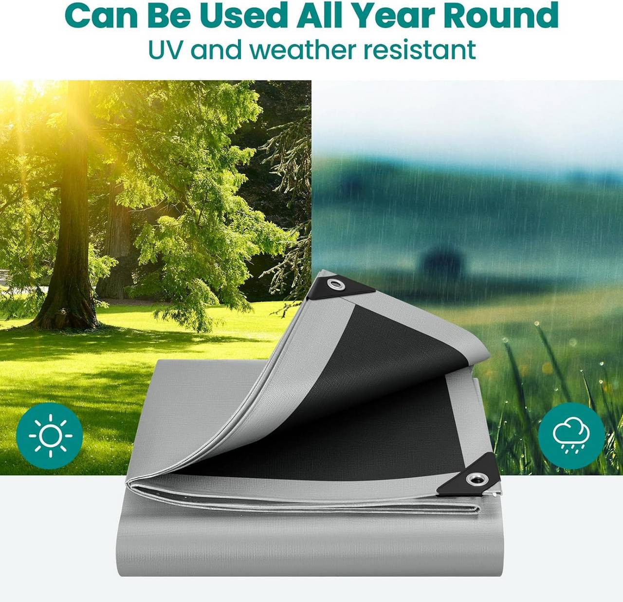 24goodz Waterproof Tarp - Durable and Tear-Resistant - 280 g/m² PE - For Outdoor and Indoor Use - Grey-Black 4x8 m - szg