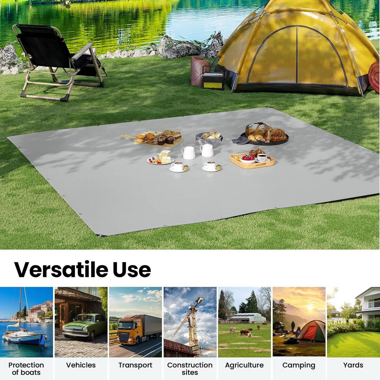 24goodz Waterproof Tarp - Durable and Tear-Resistant - 280 g/m² PE - Grey-Black - 5x6 m - szg
