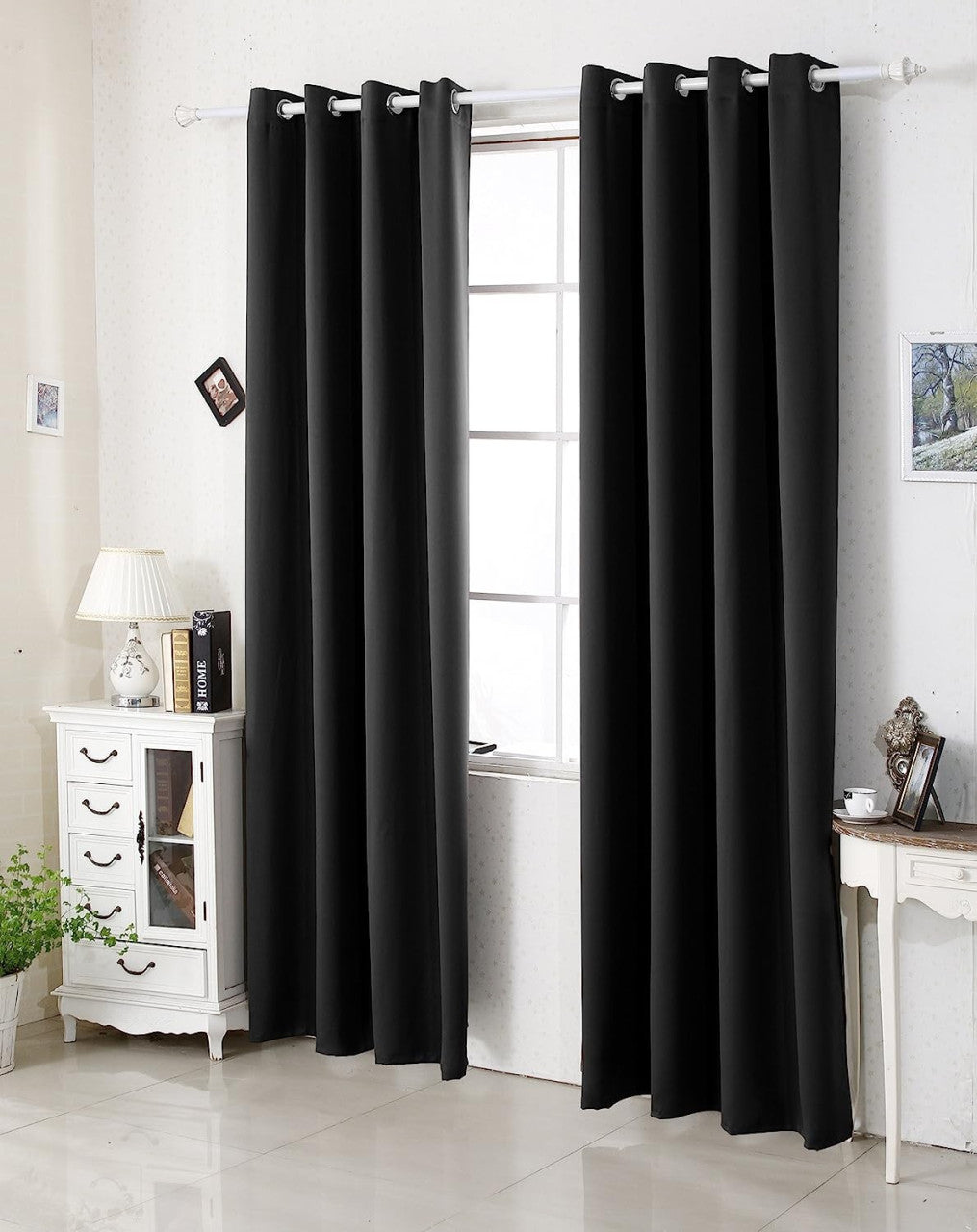24goodz 2 Pieces Heat-insulating Blackout Curtains - Excellent Light Blocking - Energy Saving & Noise Absorbing - 100% Polyester - Black - 135x245 cm - sz