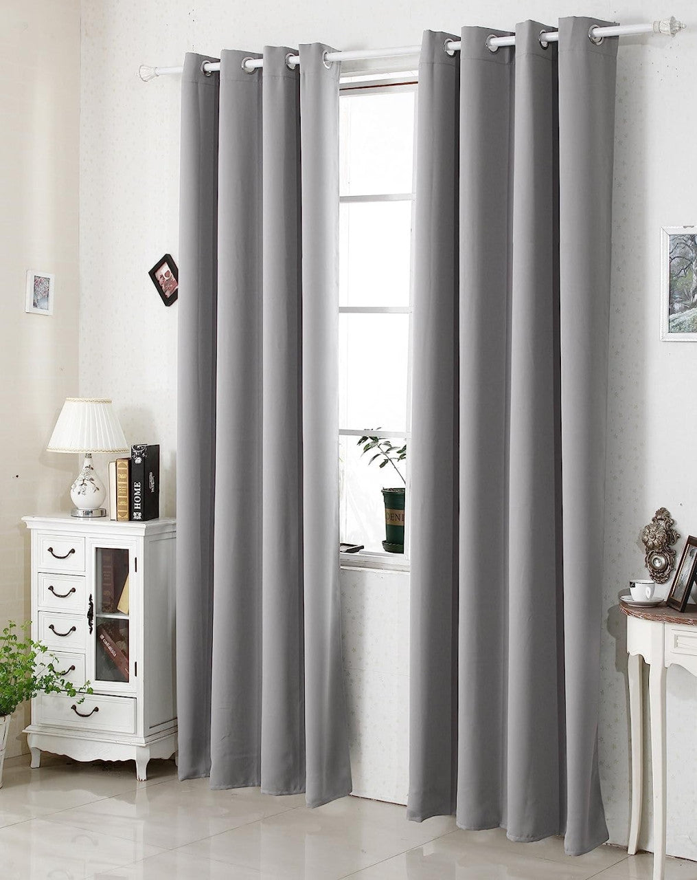 24goodz 2 Pieces Heat-insulating Blackout Curtains - Excellent Light Blocking - Energy Saving & Noise Absorption - 100% Polyester - Dark Grey - 168x229 cm - dg
