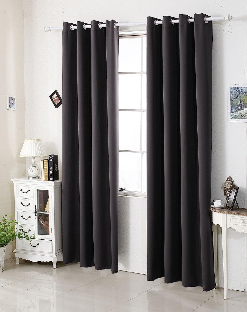 24goodz 2 Pieces Heat-insulating Blackout Curtains - Excellent Light Blocking - Energy Saving & Noise Absorption - 100% Polyester - Anthracite - 135x175 cm