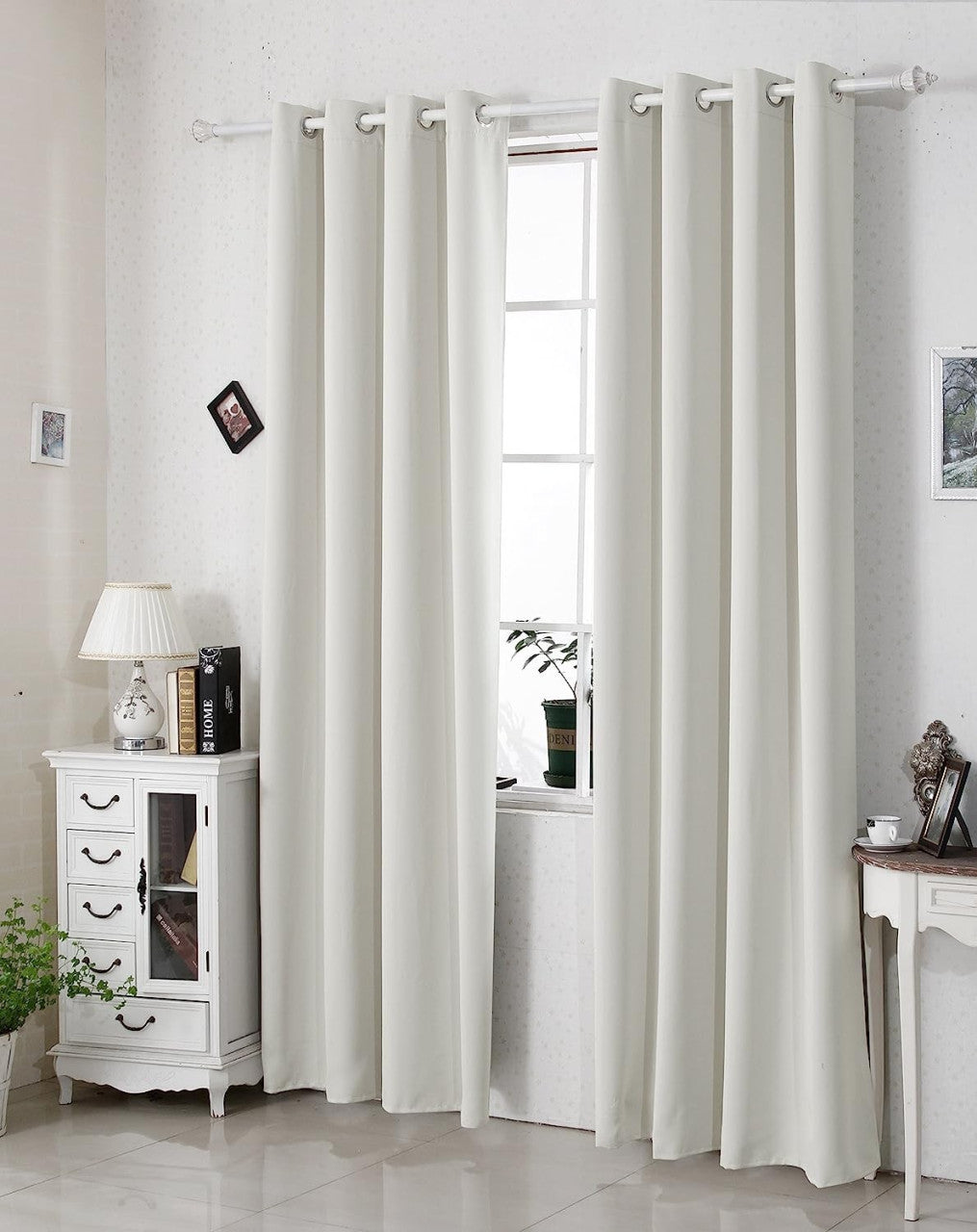 24goodz 2 Pieces Heat-insulating Blackout Curtains - Excellent Light Blocking - Energy Saving & Noise Absorbing - 100% Polyester - Cream - 135x175 cm