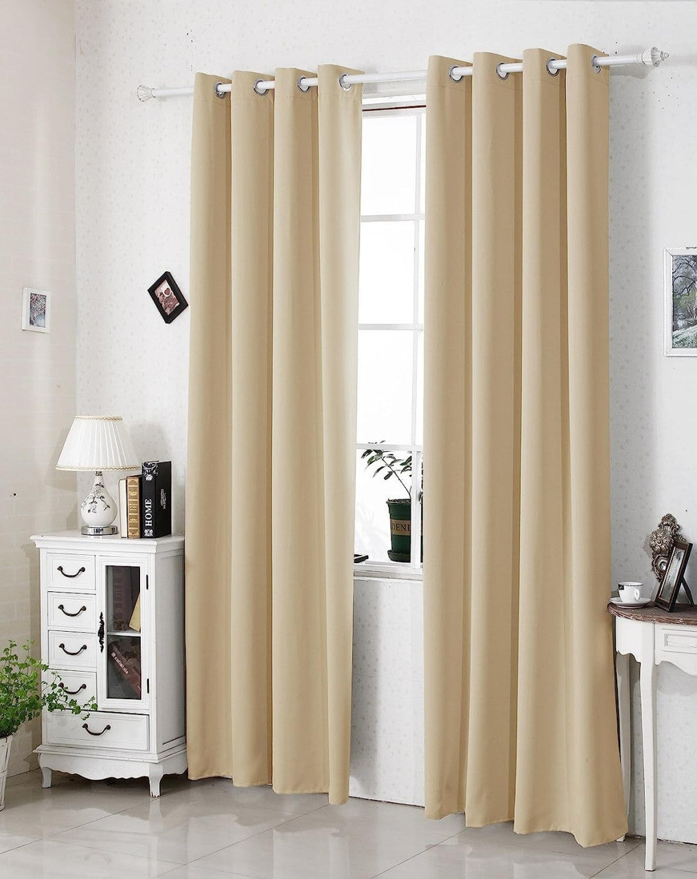 24goodz 2 Pieces Heat-insulating Blackout Curtains - Opaque for Ultimate Privacy - 100% Polyester - For Home and Office - Gray White - cp