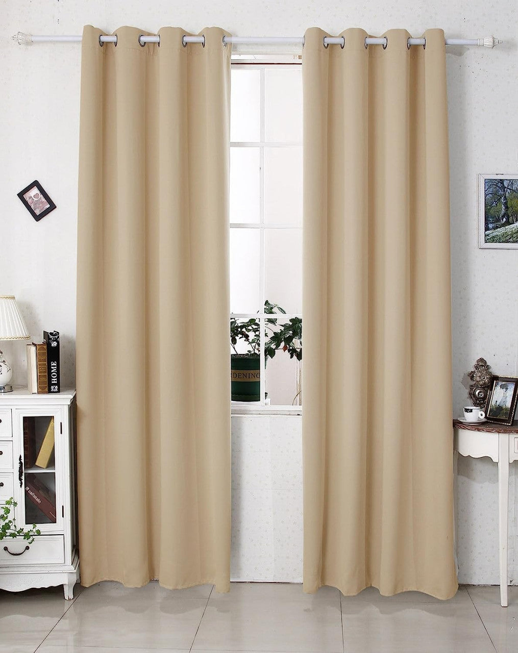 24goodz 2 Pieces Heat-insulating Blackout Curtains - Opaque for Ultimate Privacy - 100% Polyester - For Home and Office - Gray White - cp