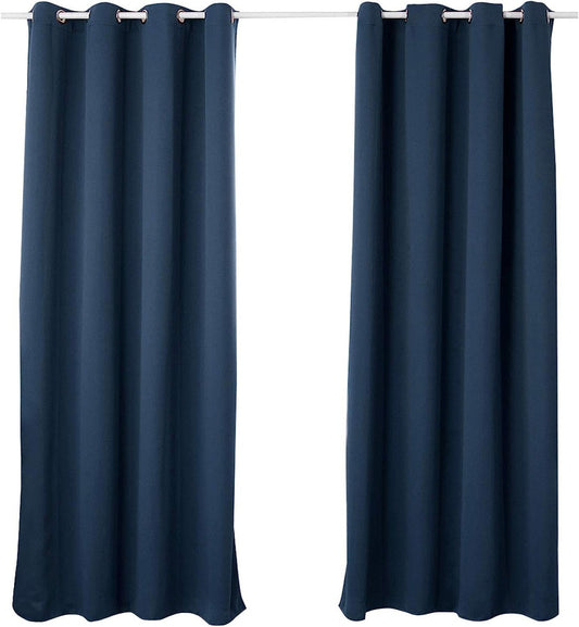24goodz 2 Pieces Heat-insulating Blackout Curtains - Excellent Light Blockage - Energy Saving & Noise Absorption - 100% Polyester - Dark Blue - 135 x 225 cm - dbl
