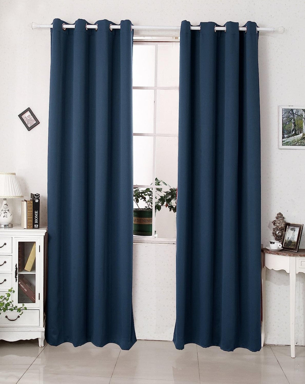 24goodz 2 Pieces Heat-insulating Blackout Curtains - Excellent Light Blockage - Energy Saving & Noise Absorption - 100% Polyester - Dark Blue - 135 x 225 cm - dbl