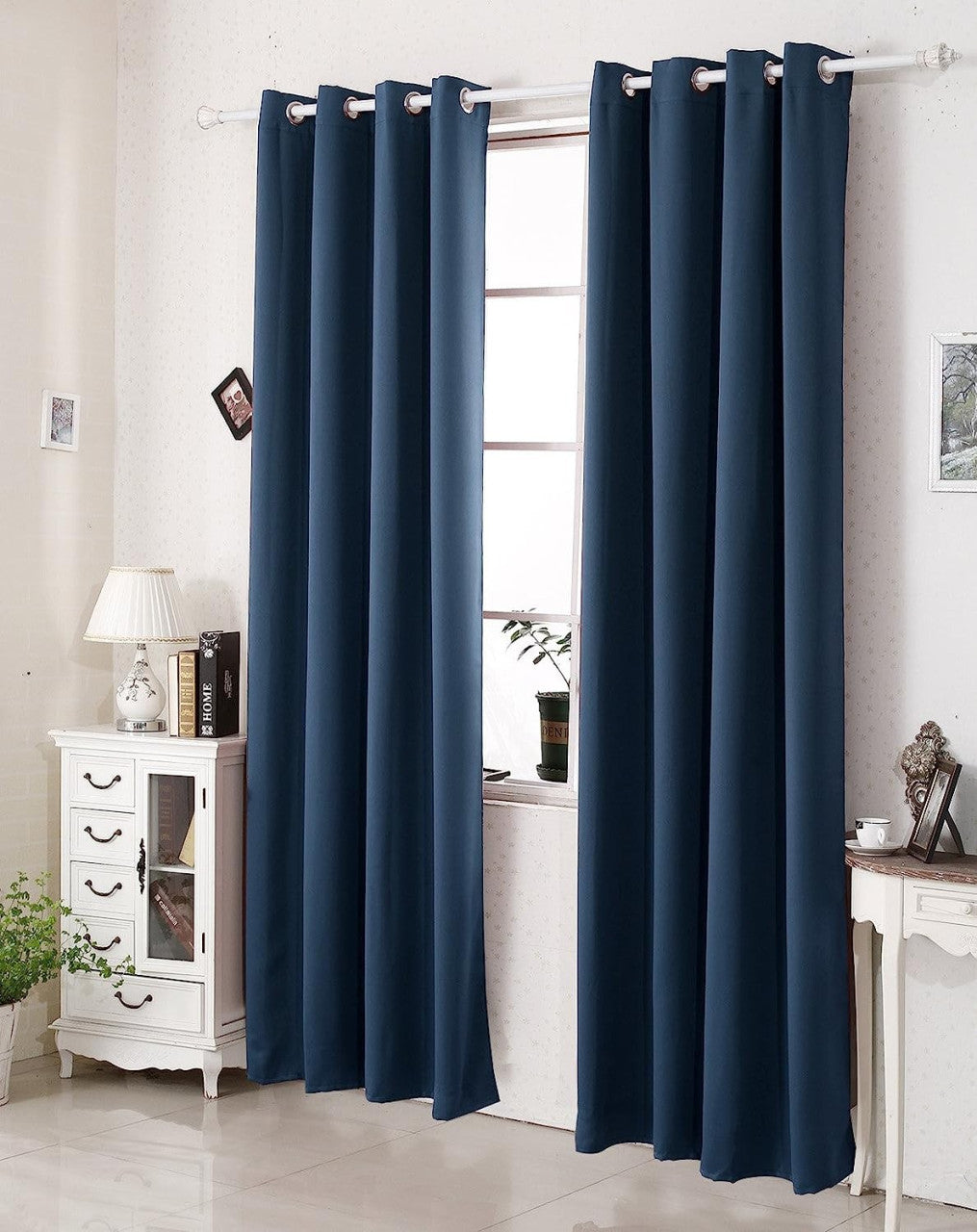 24goodz 2 Pieces Heat-insulating Blackout Curtains - Excellent Light Blockage - Energy Saving & Noise Absorption - 100% Polyester - Dark Blue - 135 x 225 cm - dbl