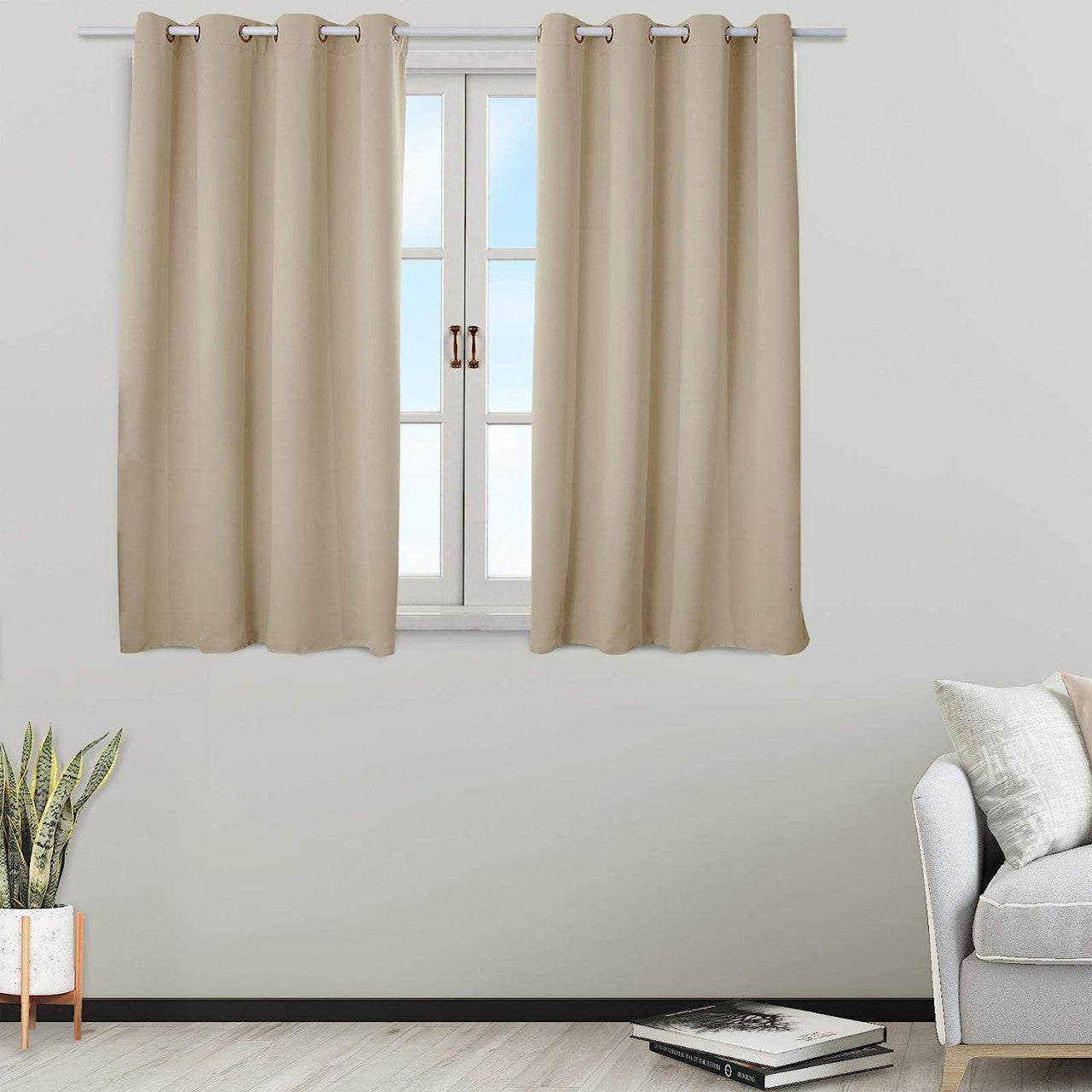 24goodz Heat-insulating Blackout Curtains - Excellent Light Blocking - Energy Saving & Noise Absorption - 100% Polyester - For Home & Office - 135x245 cm - Grey White - sd