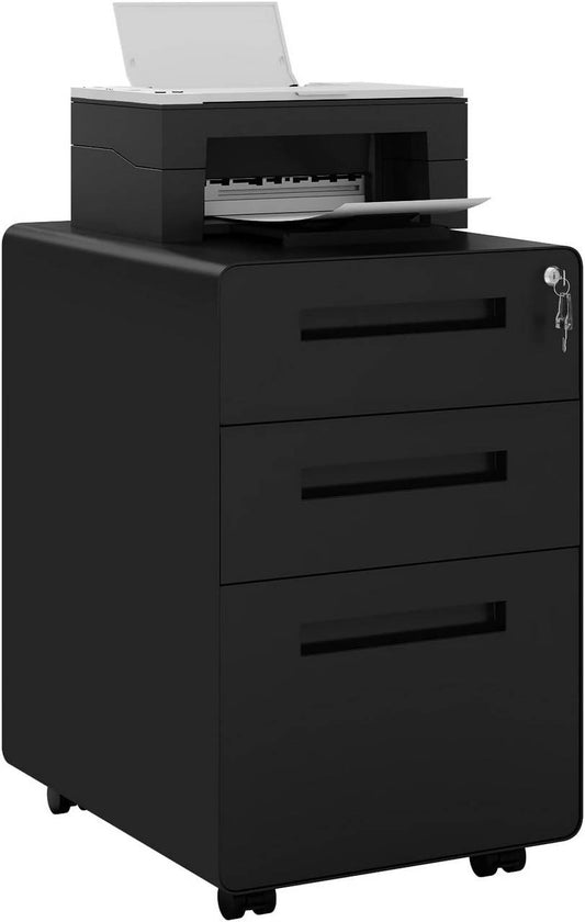 24goodz Mobile Filing Cabinet - Secure Locking System - Heavy-Duty Metal - For Home Office - Black