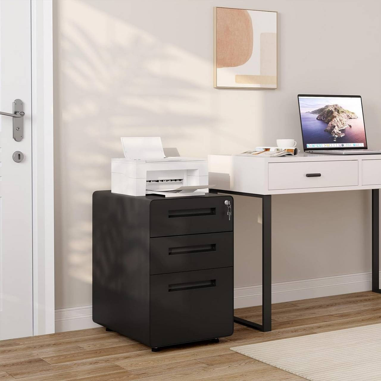 24goodz Mobile Filing Cabinet - Secure Locking System - Heavy-Duty Metal - For Home Office - Black