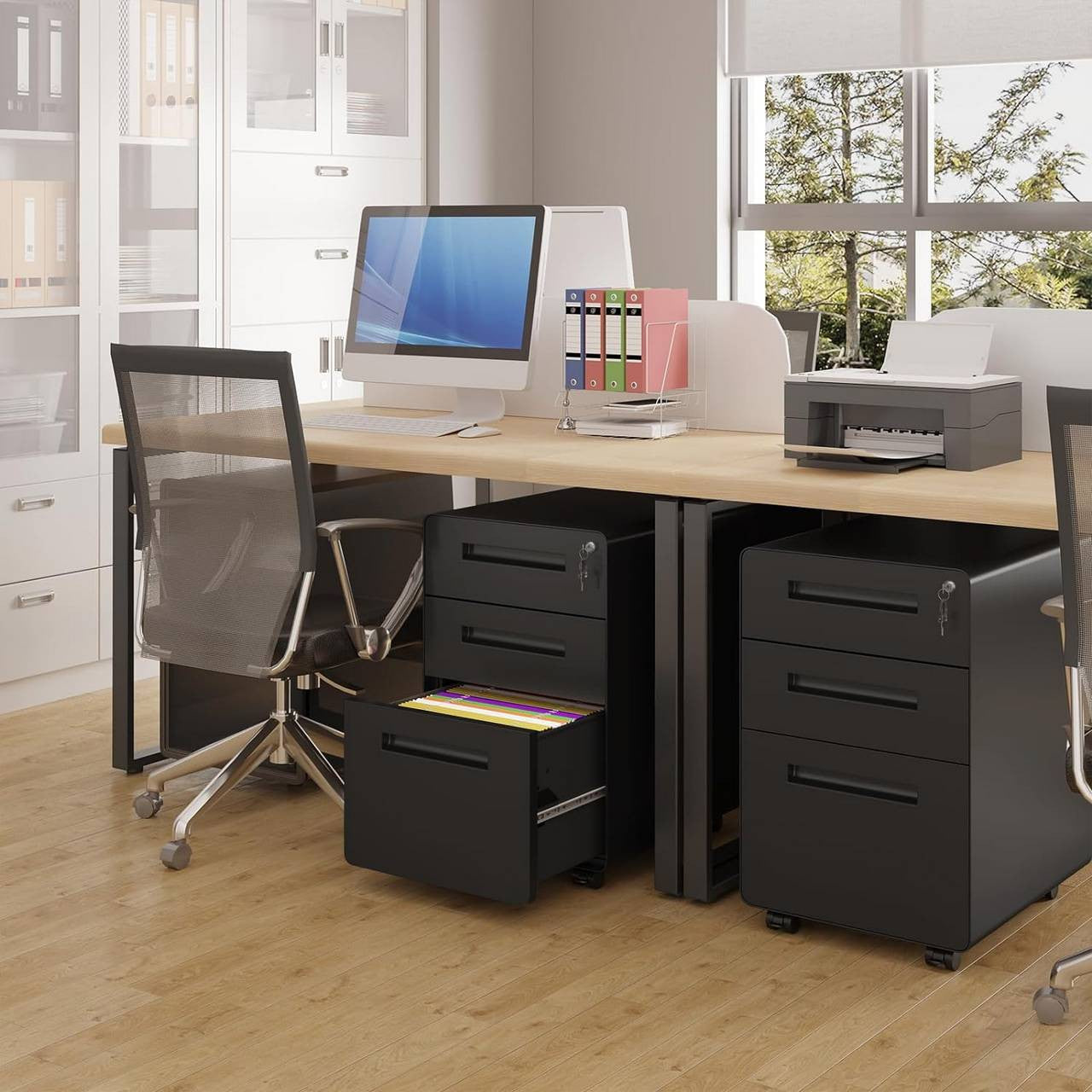 24goodz Mobile Filing Cabinet - Secure Locking System - Heavy-Duty Metal - For Home Office - Black