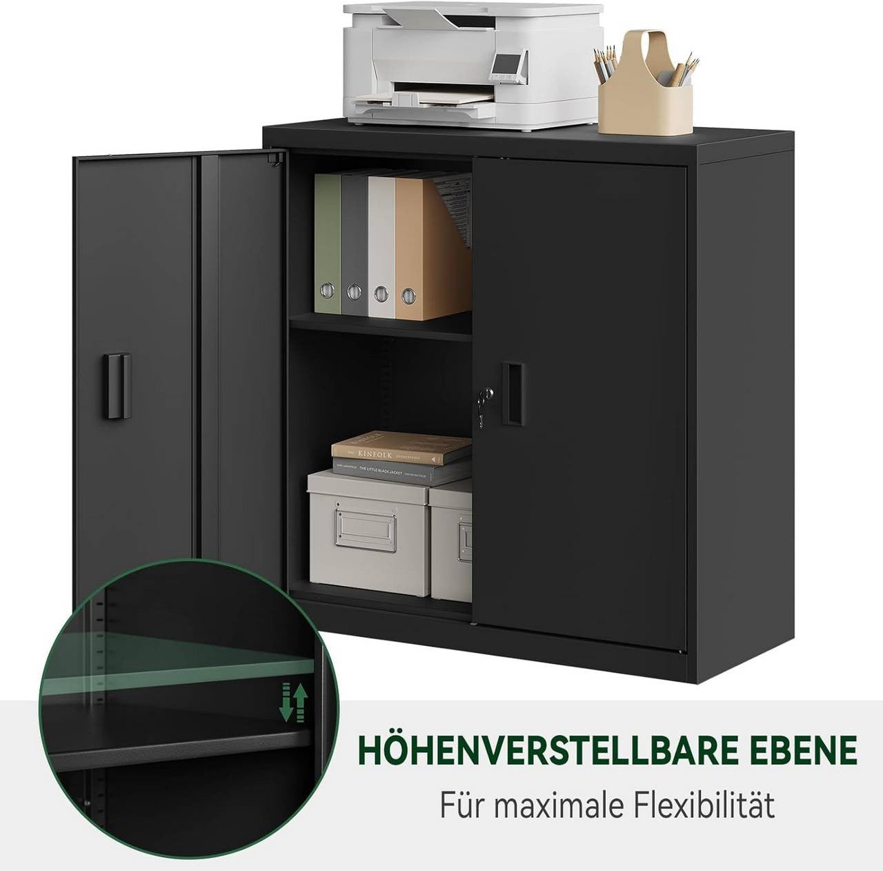 24goodz Lockable Filing Cabinet - Spacious & Secure - Metal - For Home Office or Garage - Black - 90 x 92 x 40 cm