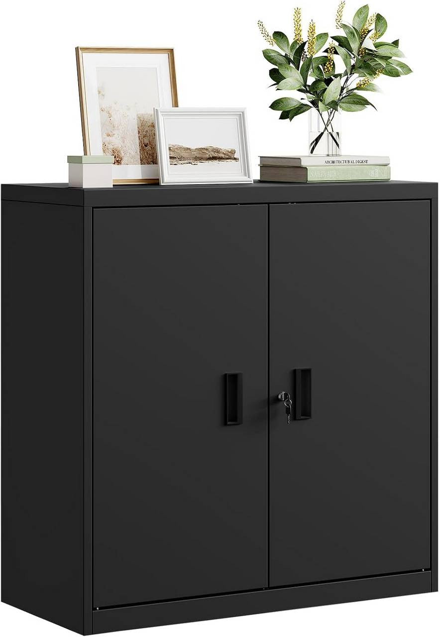 24goodz Lockable Filing Cabinet - Spacious & Secure - Metal - For Home Office or Garage - Black - 90 x 92 x 40 cm