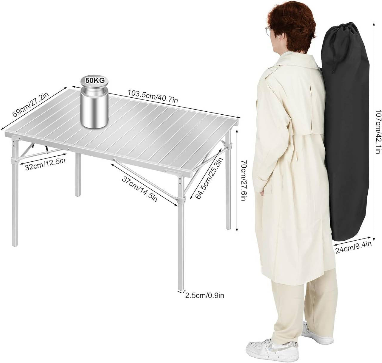 24goodz Aluminium Camping Table - Easy to Assemble - Lightweight and Portable - Aluminium Alloy - For Outdoor Enthusiasts - Silver