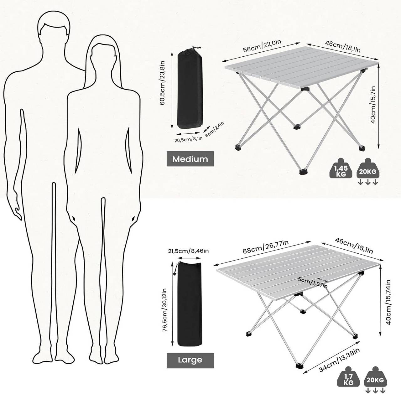 24goodz Portable Aluminium Camping Table - Easy Setup - Lightweight and Compact - Aluminium Alloy - For Outdoor Enthusiasts - Silver
