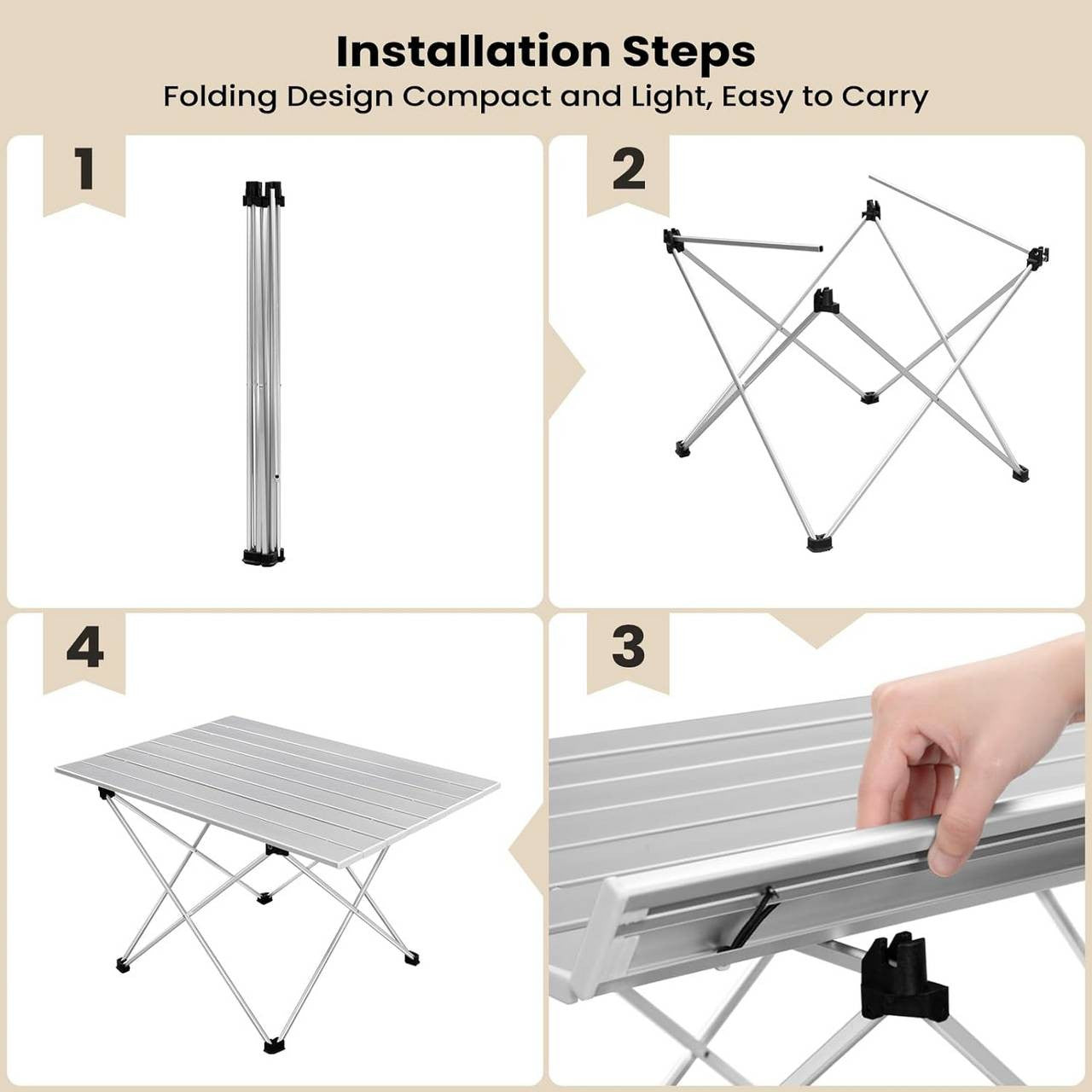 24goodz Portable Aluminium Camping Table - Easy Setup - Lightweight and Compact - Aluminium Alloy - For Outdoor Enthusiasts - Silver