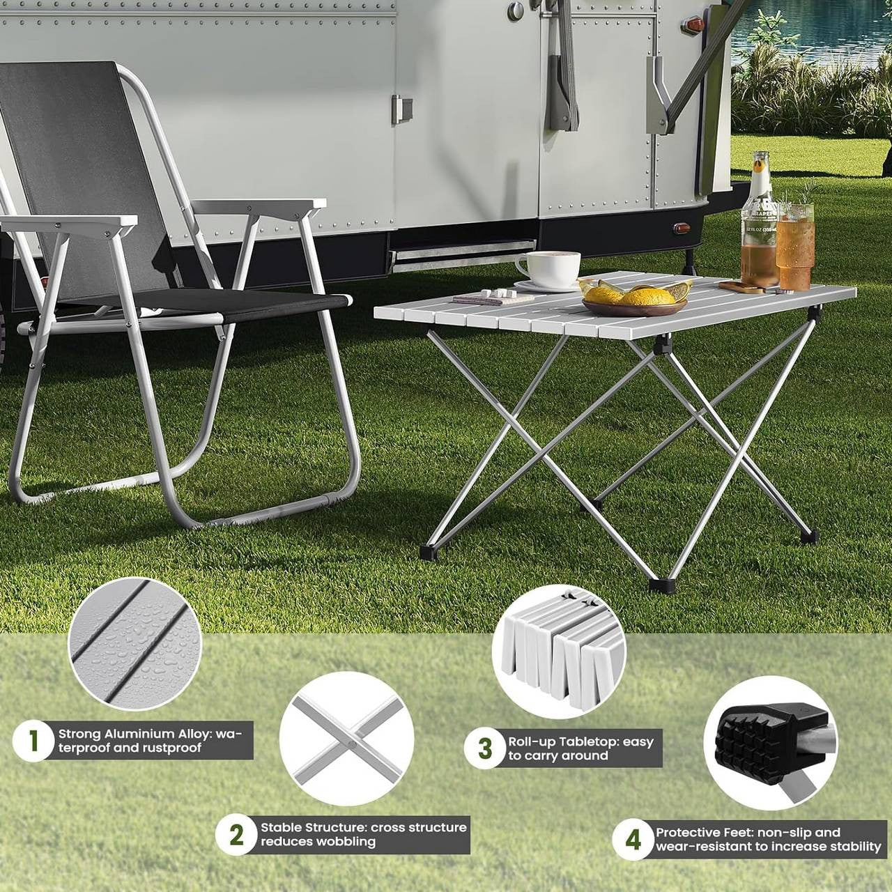24goodz Portable Aluminium Camping Table - Easy Setup - Lightweight and Compact - Aluminium Alloy - For Outdoor Enthusiasts - Silver