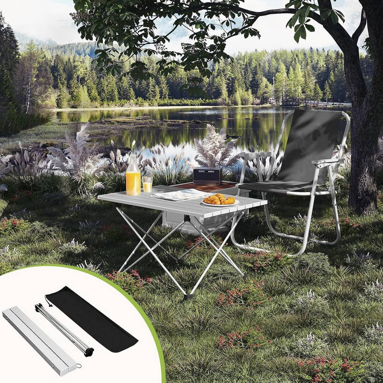 24goodz Portable Aluminium Camping Table - Easy Setup - Lightweight and Compact - Aluminium Alloy - For Outdoor Enthusiasts - Silver