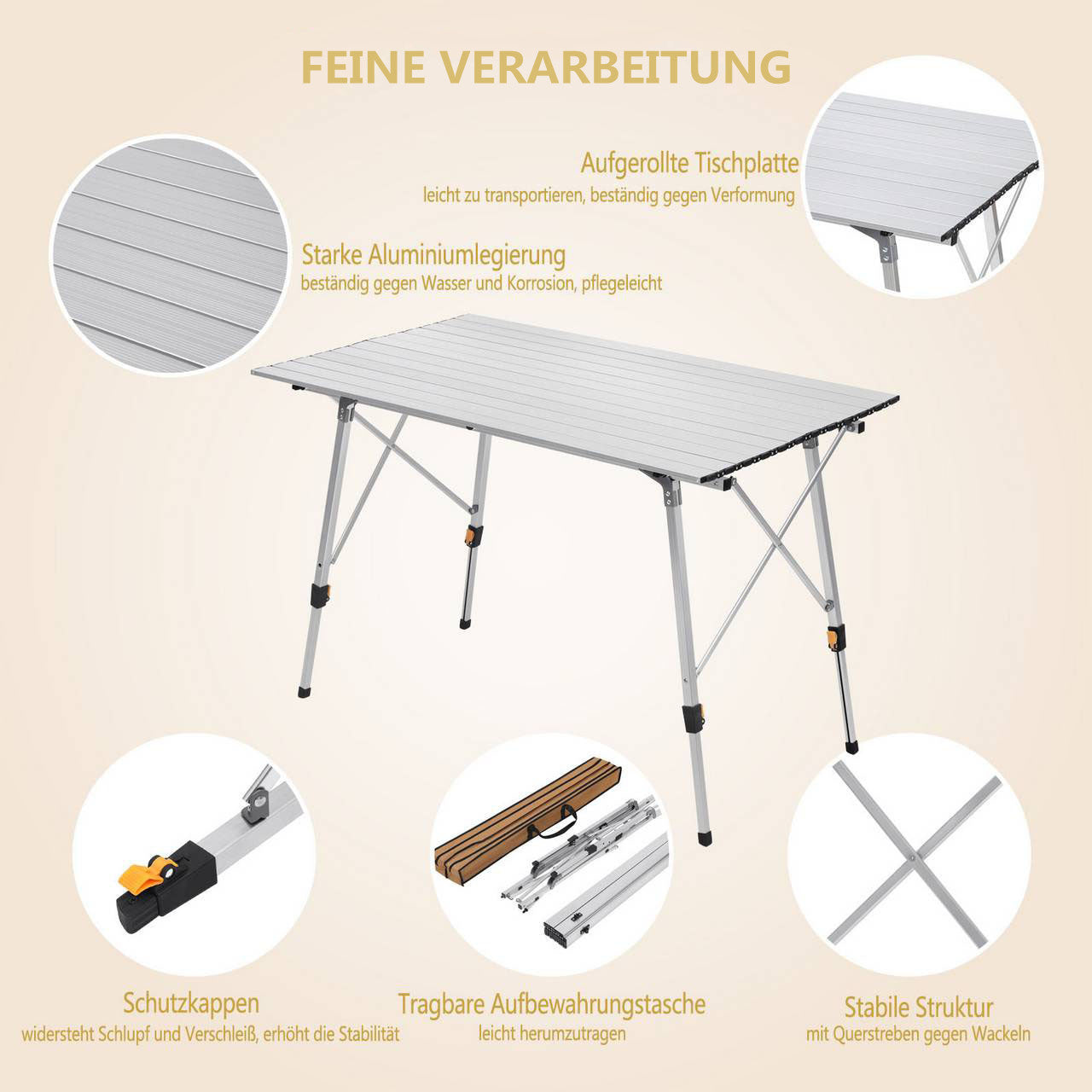 24goodz Aluminium Camping Table with Carry Bag - Stable and Lightweight - Aluminium Alloy - For Camping Enthusiasts - Silver - sb